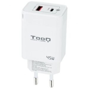 Carregador de Pared GaN TooQ TQWC-GANQCPD45WT/ 1xUSB Tipo-C/ 1xUSB/ 45W