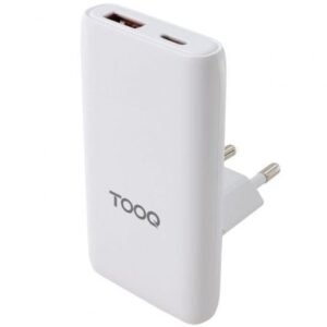 Carregador de Pared Universal GaN para Viaje TooQ TQWC-GANSL65W1A1C/ 1xUSB Tipo-C/ 1xUSB/ 65W