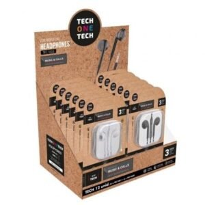 Expositor de Auscultadores Tech One Tech EarTECH TEC1003 / con Microfone/ Jack 3.5/ Incluye 6 Auscultadores Brancos y 6 Auscultadores Pretos