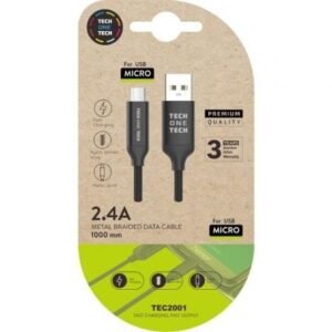 Cabo USB 2.0 Tech One Tech TEC2001/ USB Macho - MicroUSB Macho/ 1m/ Preto