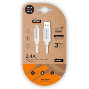 Cabo USB 2.0 Tech One Tech TEC2006/ USB Tipo-C Macho - USB Macho/ 480Mbps/ 1m/ Branco