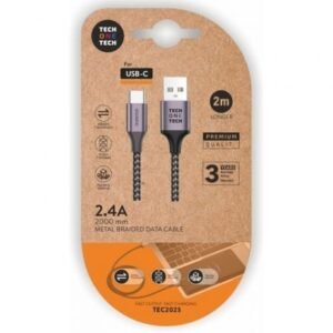 Cabo USB 2.0 Tipo-C Tech One Tech TEC2023/ USB Tipo-C Macho - USB Macho/ 2m/ Cinzento