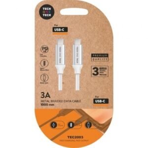 Cabo USB 2.0 Tipo-C Tech One Tech TEC2204/ USB Tipo-C Macho - USB Tipo-C Macho/ Hasta 20W/ 480Mbps/ 1m/ Branco