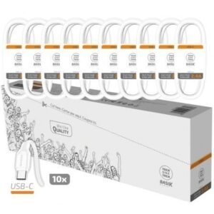 Pack 10 Cabos USB 2.0 Tech One Tech Basik TEC2953/ USB Macho - USB Tipo-C Macho/ 1m/ Branco