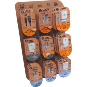 Expositor de Carregadores GaN y Cabos Tech One Tech EKO 400903/ 9 ganchos/ Incluye 27 Produtos