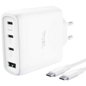 Carregador de Pared GaN Trust Maxo 65W 26068/ 3xUSB Tipo-C/ 1xUSB/ Incluye Cabo USB Tipo-C/ 65W