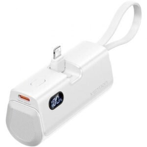 Powerbank 4800mAh Vention FHRW0/ 22.5W/ Branca/ Incluye Cabo USB Tipo-C y Lightning