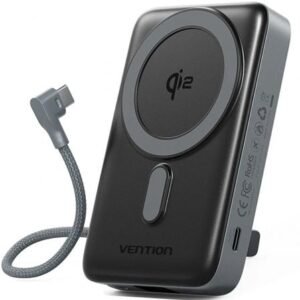 Powerbank 10000mAh Vention FKHH0/ 35W/ Wireless/ Cinzento/ Incluye Cabo USB Tipo-C