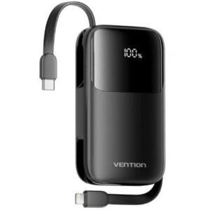 Powerbank 10000mAh Vention I11BA/ 22.5W/ Preta/ Incluye Cabo USB Tipo-C y Lightning