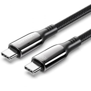 Cabo USB 2.0 Tipo-C 5A 100W Vention CTKBAV/ USB Tipo-C Macho - USB Tipo-C Macho/ Hasta 100W/ 480Mbps/ 1.2m/ Preto