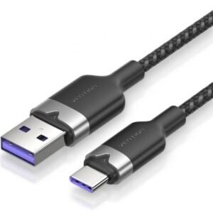Cabo USB 2.0 Tipo-C Vention CTOBF/ USB Tipo-C Macho - USB Macho/ Hasta 100W/ 480Mbps/ 1m/ Preto