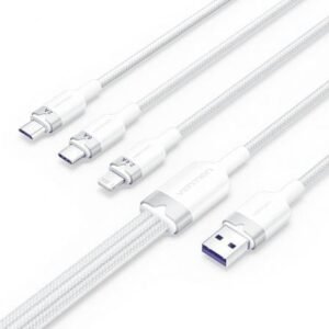 Cabo USB 2.0 Lightning Vention CTRWG/ USB Macho/ USB Tipo-C Macho - MicroUSB Macho - Lightning Macho/ 1.5m/ Branco
