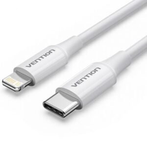 Cabo USB 2.0 Tipo-C Lightning Vention LAJWF/ USB Tipo-C Macho - Lightning Macho/ Hasta 27W/ 480Mbps/ 1m/ Branco