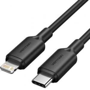 Cabo USB 2.0 Tipo-C Lightning Vention LAKBF/ USB Tipo-C Macho - Lightning Macho/ Hasta 27W/ 480Mbps/ 1m/ Preto