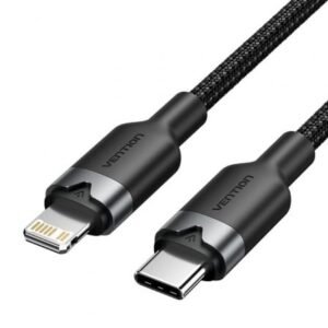 Cabo USB Tipo-C Lightning Vention LALBH/ USB Tipo-C Macho - Lightning Macho/ 27W/ 480Mbps/ 2m/ Preto