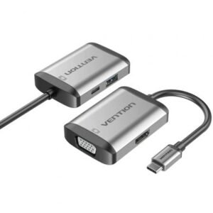 Conversor Vention TFAHB/ 1xUSB/ 1xHDMI/ 1xVGA/ 1xUSB Tipo-C PD/ Cinzento