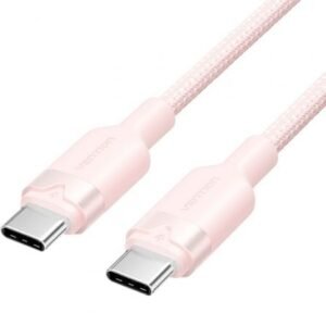 Cabo USB 2.0 Tipo-C 3A Vention TRDPF/ USB Tipo-C Macho - USB Tipo-C Macho/ Hasta 60W/ 480Mbps/ 1m/ Rosa