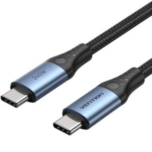 Cabo USB 2.0 Tipo-C 5A Vention TREBH/ USB Tipo-C Macho - USB Tipo-C Macho/ Hasta 240W/ 480Mbps/ 2m/ Azul y Preto
