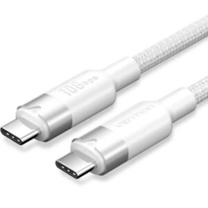 Cabo USB 3.2 Tipo-C 5A Vention TRGWF/ USB Tipo-C Macho - USB Tipo-C Macho/ Hasta 100W/ 10Gbps/ 1m/ Branco