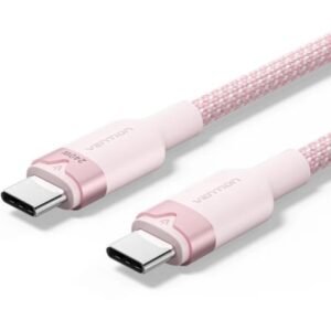 Cabo USB 2.0 Tipo-C 5A Vention TRIPH/ USB Tipo-C Macho - USB Tipo-C Macho/ Hasta 240W/ 480Mbps/ 2m/ Rosa