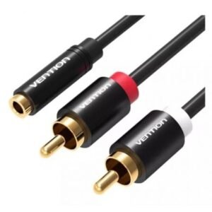 Cabo Estéreo Vention VAB-R01-B200/ Jack 3.5 Hembra - 2x RCA Macho/ 2m/ Preto