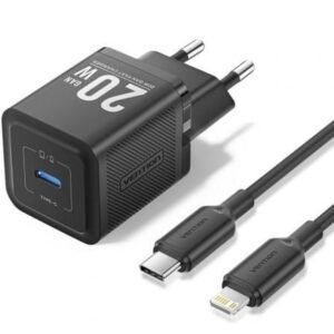 Carregador de Pared GaN Vention TZ-FEPB0-EU-02/ 1xUSB Tipo-C + Cabo Lightning/ 20W
