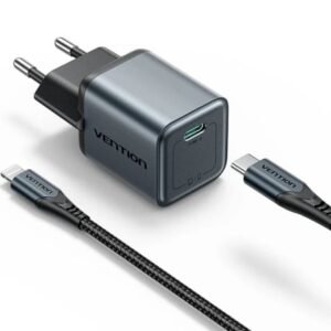 Carregador de Pared GaN Vention TZ-FEVH0-EU/ 1xUSB Tipo-C + Cabo Lightning/ 20W
