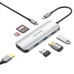 Docking USB Tipo-C Vention TOJHB/ 1xHDMI 4K/ 3xUSB/ 1xUSB Tipo-C/ 1xLector Placas/ Cinzento