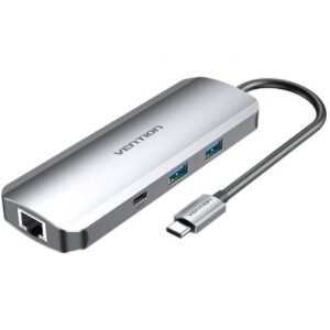 Docking USB Tipo-C Vention TOMHB/ 1xHDMI 4K/ 2xUSB/ 1xUSB Tipo-C/ 1xUSB Tipo-C PD/ 1xRJ45/ 1xLector Placas SD y MicroSD/ Jack 3.5/ Cinzento