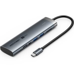 Docking USB Tipo-C Vention TPSHB/ 1xHDMI 4K/ 2xUSB/ 2xUSB Tipo-C/ 1xRJ45/ 1xUSB Tipo-C PD/ 1xLector Placas/ Cinzento