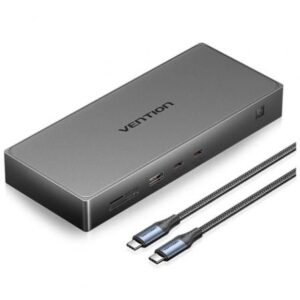 Docking USB Tipo-C Vention TPWH0/ 2xHDMI 4K/ 1xDisplayPort/ 3xUSB/ 2xUSB Tipo-C/ 1xUSB Tipo-C PD/ 1xRJ45/ 1xLector Placas/ Cinzento