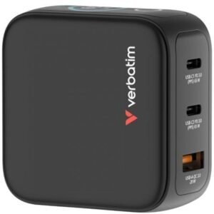 Carregador de Pared Universal GaN para Viaje Verbatim Mini GaN Charger Con Ecrã/ 2xUSB Tipo-C/ 1xUSB/ 65W