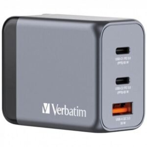 Carregador de Pared Universal GaN para Viaje Verbatim GNC-65/ 2xUSB Tipo-C/ 1xUSB/ 65W